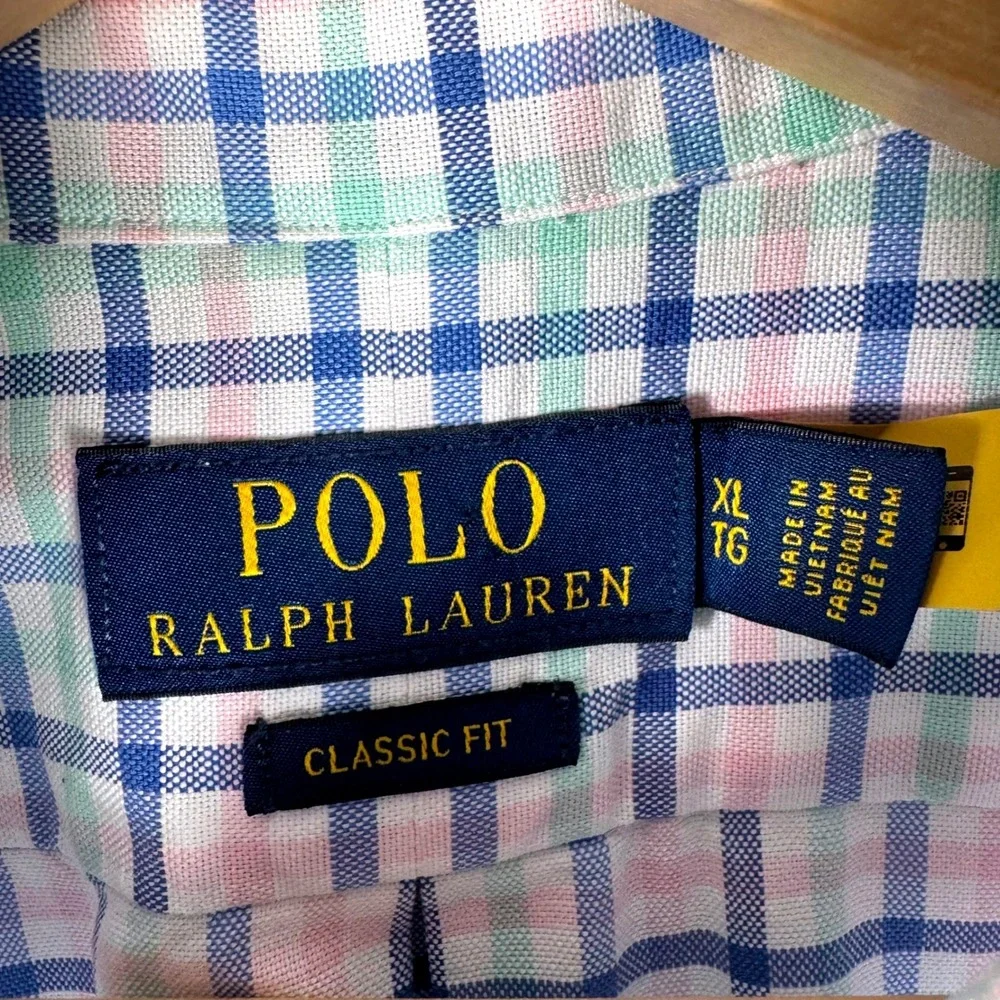 Polo Ralph Lauren Classic Fit Oxford Plaid Short Sleeve Shirt Mens XL Blue